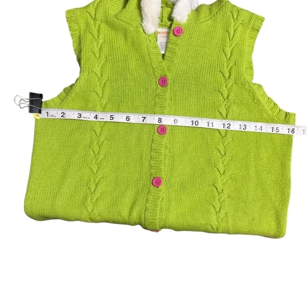 Gymboree Girl vest lime green with pink buttons and fuzzy trim hood k142